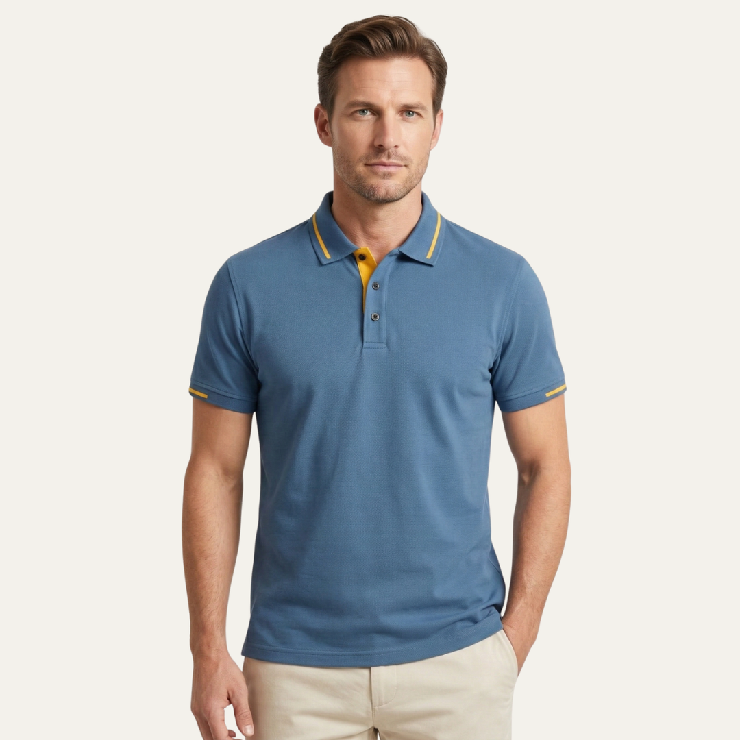 Le polo pour homme Meadowcrest Ridge avec bord contrasté – Bleu