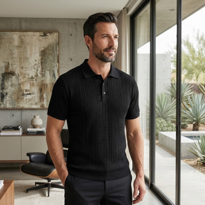 Le polo décontracté texturé pour homme Stonebrook Ridge – Noir