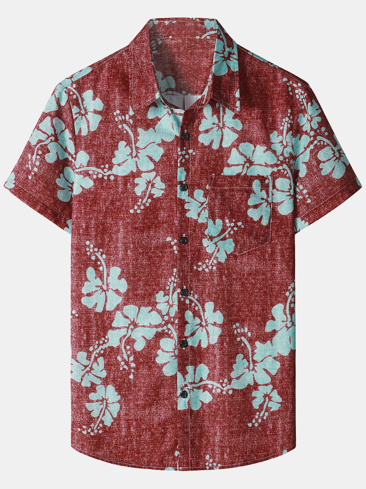 Chemises hawaïennes décontractées à imprimé floral pour hommes avec poche