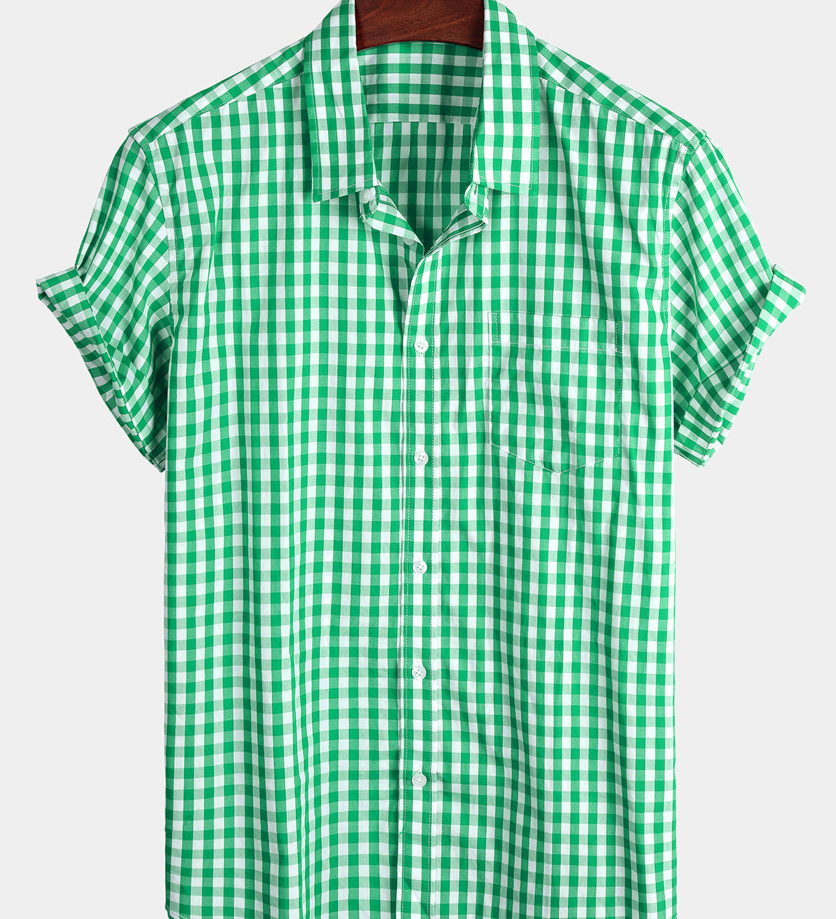 Men's Short-Sleeve Summer Shirt, Solid Color, with Pocket and Buttons