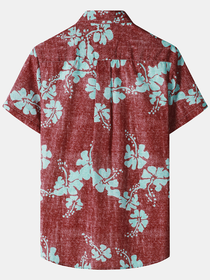 Chemises hawaïennes décontractées à imprimé floral pour hommes avec poche