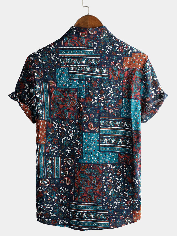 Chemise décontractée à manches courtes en coton vintage pour hommes