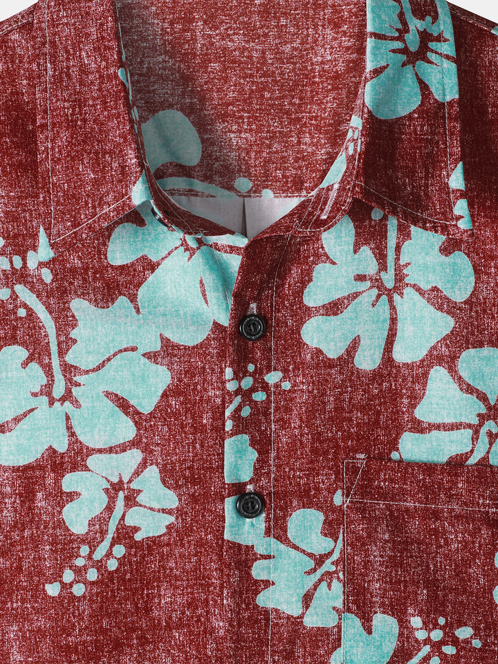 Chemises hawaïennes décontractées à imprimé floral pour hommes avec poche