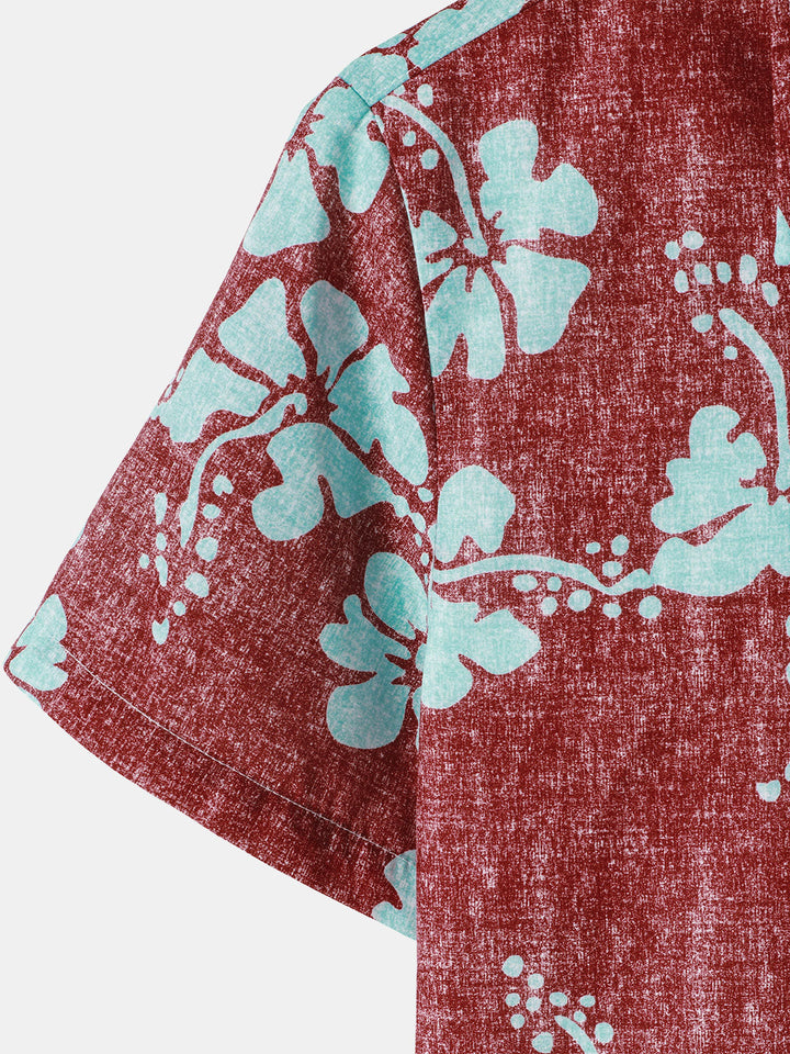 Chemises hawaïennes décontractées à imprimé floral pour hommes avec poche