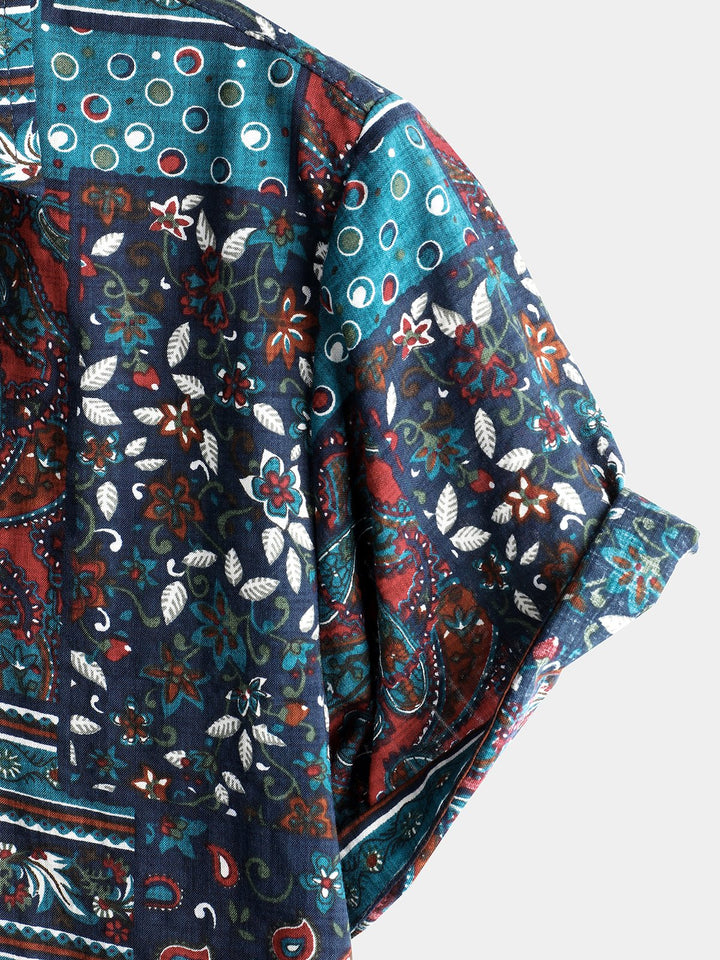 Chemise décontractée à manches courtes en coton vintage pour hommes