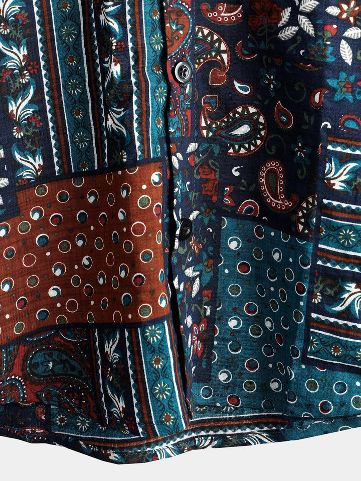 Chemise décontractée à manches courtes en coton vintage pour hommes