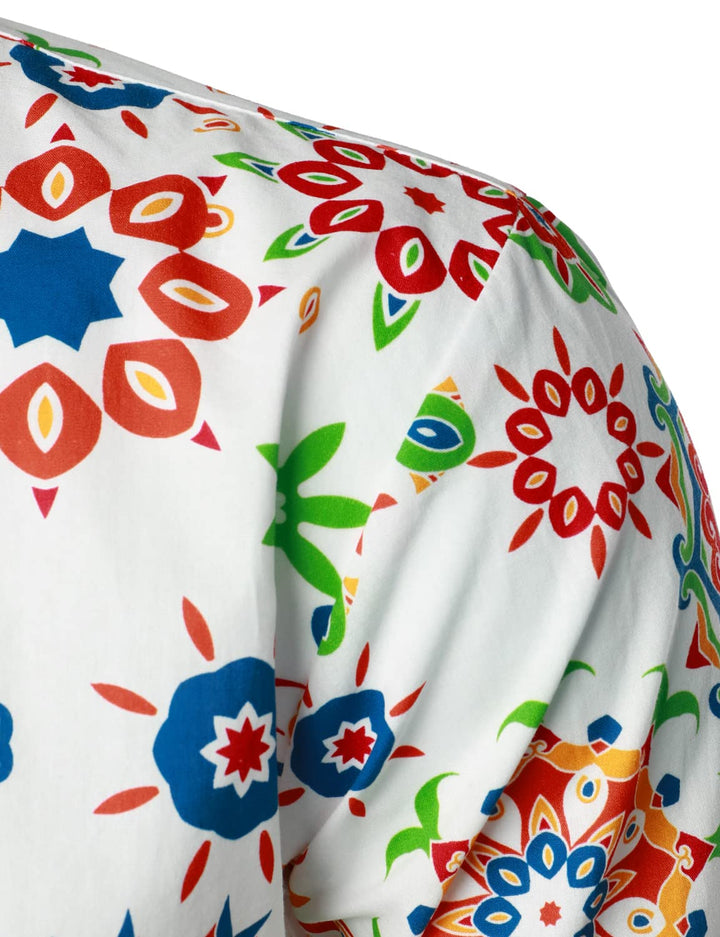 Chemise habillée à manches longues boutonnée en coton floral respirant pour hommes