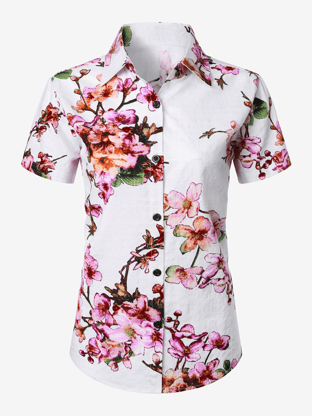 Chemisier respirant imprimé fleuri pour femme coton Aloha chemise hawaïenne rouge à manches courtes