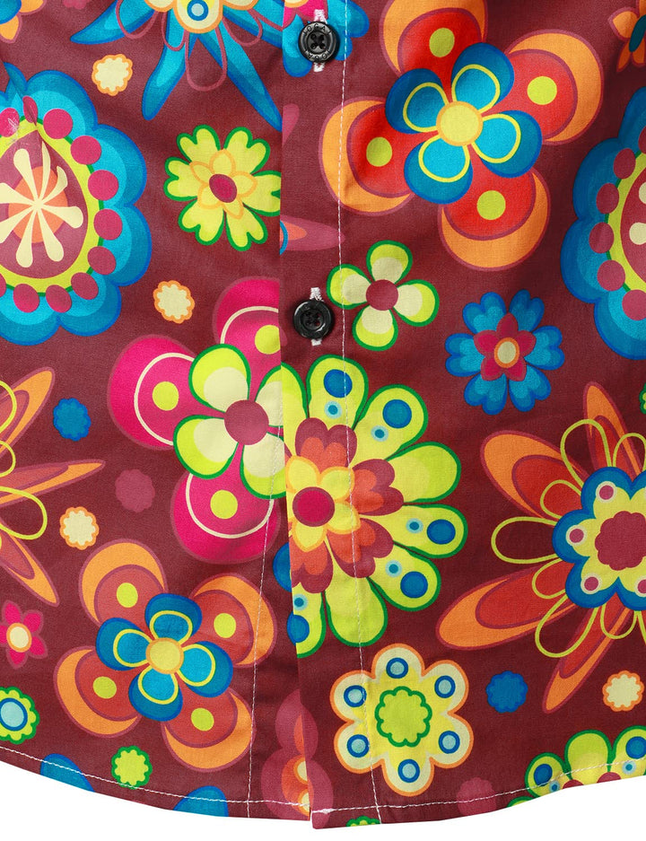 Chemise à manches longues boutonnée en coton à fleurs pour hommes