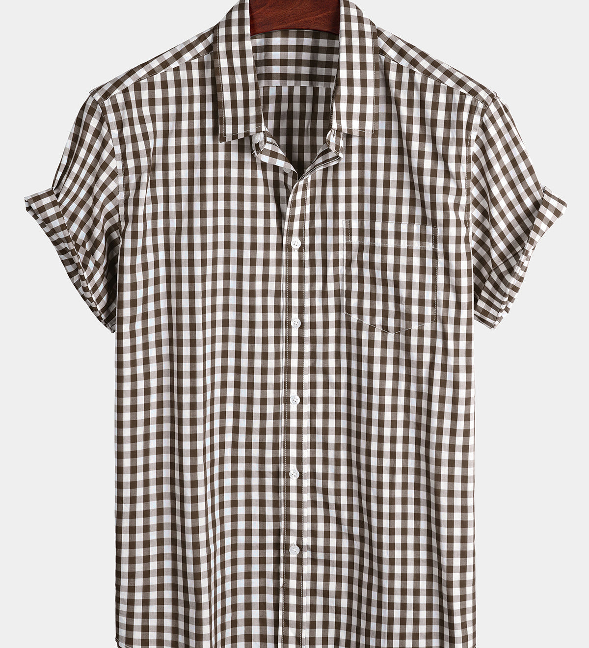 Men's Short-Sleeve Summer Shirt, Solid Color, with Pocket and Buttons