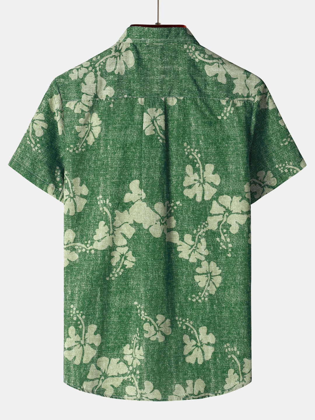 Chemise à manches courtes boutonnée verte avec poche hawaïenne florale pour hommes