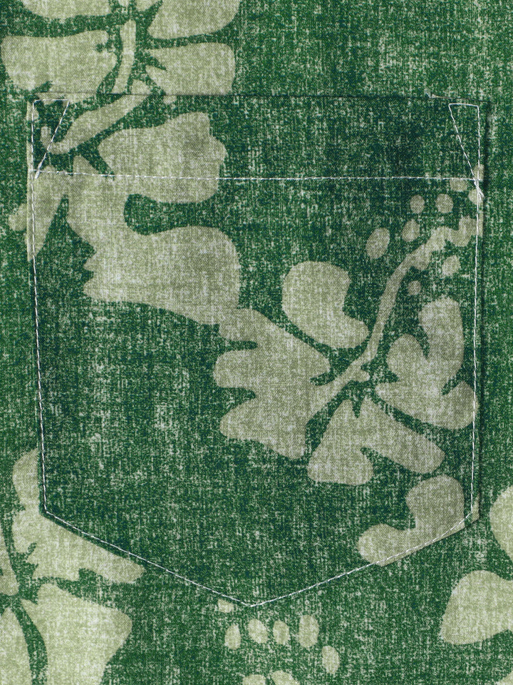 Chemise à manches courtes boutonnée verte avec poche hawaïenne florale pour hommes