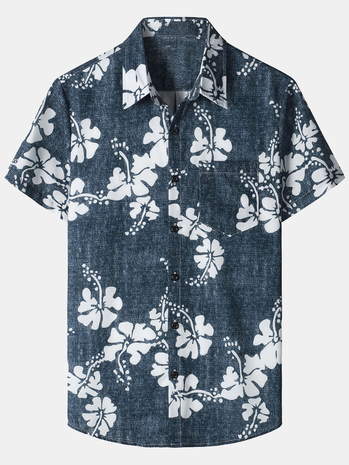 Chemises hawaïennes décontractées à imprimé floral pour hommes avec poche