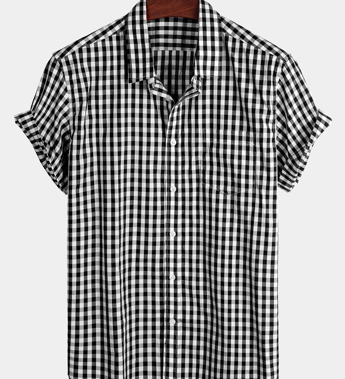 Men's Short-Sleeve Summer Shirt, Solid Color, with Pocket and Buttons