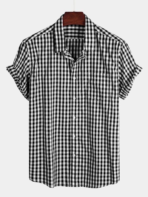 Men's Short-Sleeve Summer Shirt, Solid Color, with Pocket and Buttons