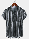 Chemise Hawaïenne Vintage Noire à Rayures pour Homme à Manches Courtes avec Boutons