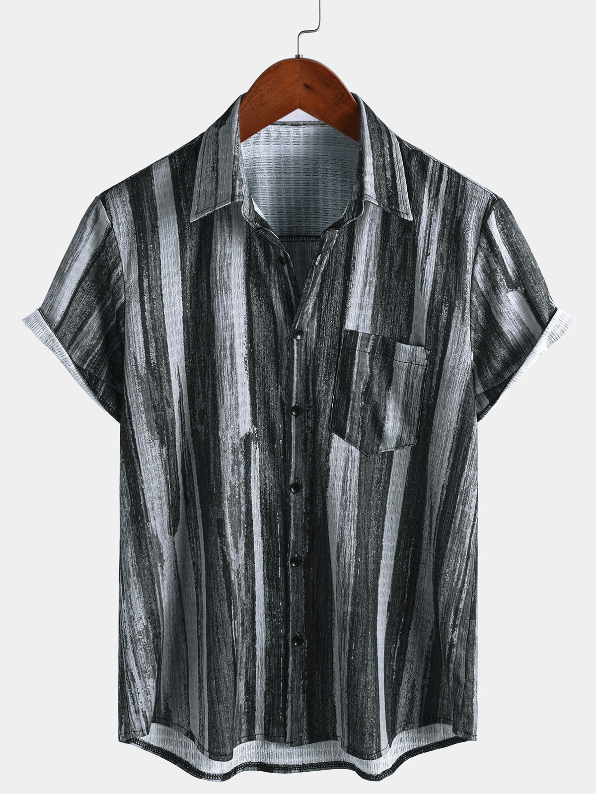 Chemise Hawaïenne Vintage Noire à Rayures pour Homme à Manches Courtes avec Boutons