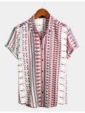 Chemise de Plage à Manches Courtes pour Homme Blanche et Rouge Rayée
