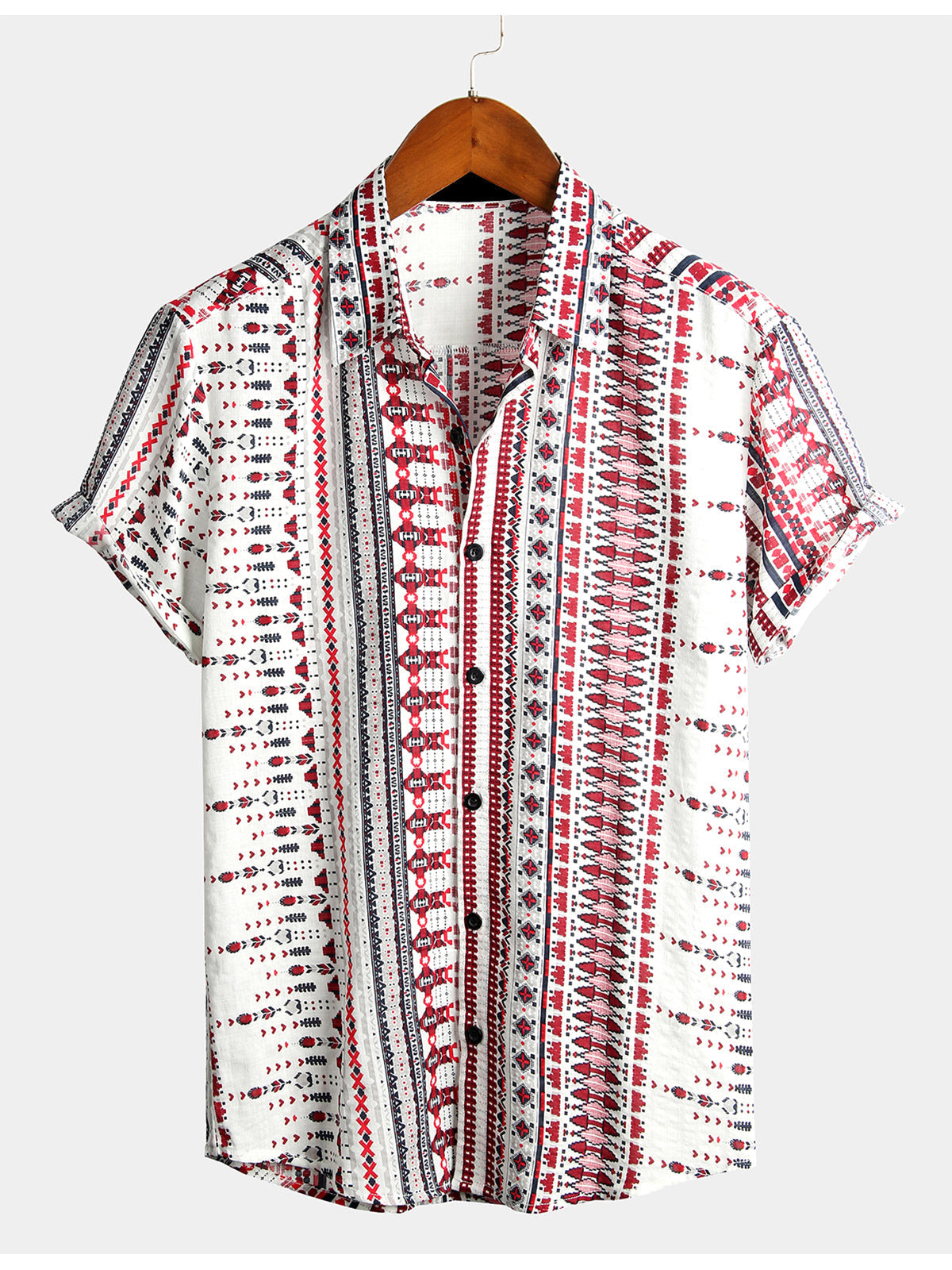 Chemise de Plage à Manches Courtes pour Homme Blanche et Rouge Rayée