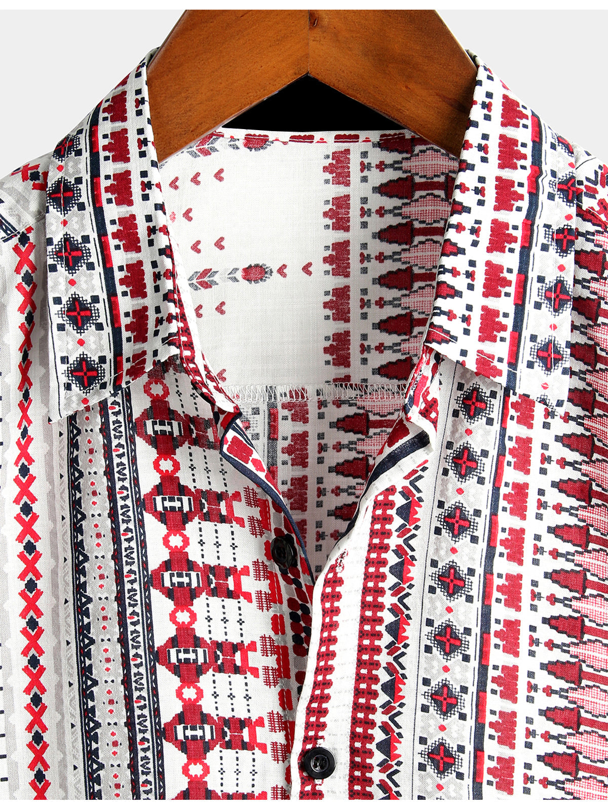 Chemise de Plage à Manches Courtes pour Homme Blanche et Rouge Rayée