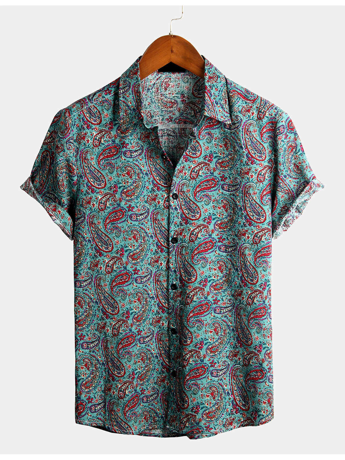 Chemise Vintage à Manches Courtes avec Imprimé Paisley pour Homme