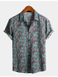 Chemise Vintage à Manches Courtes avec Boutons pour Homme en Style Paisley