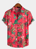 Chemise Hawaïenne à Manches Courtes avec Fleurs Rouges pour Homme