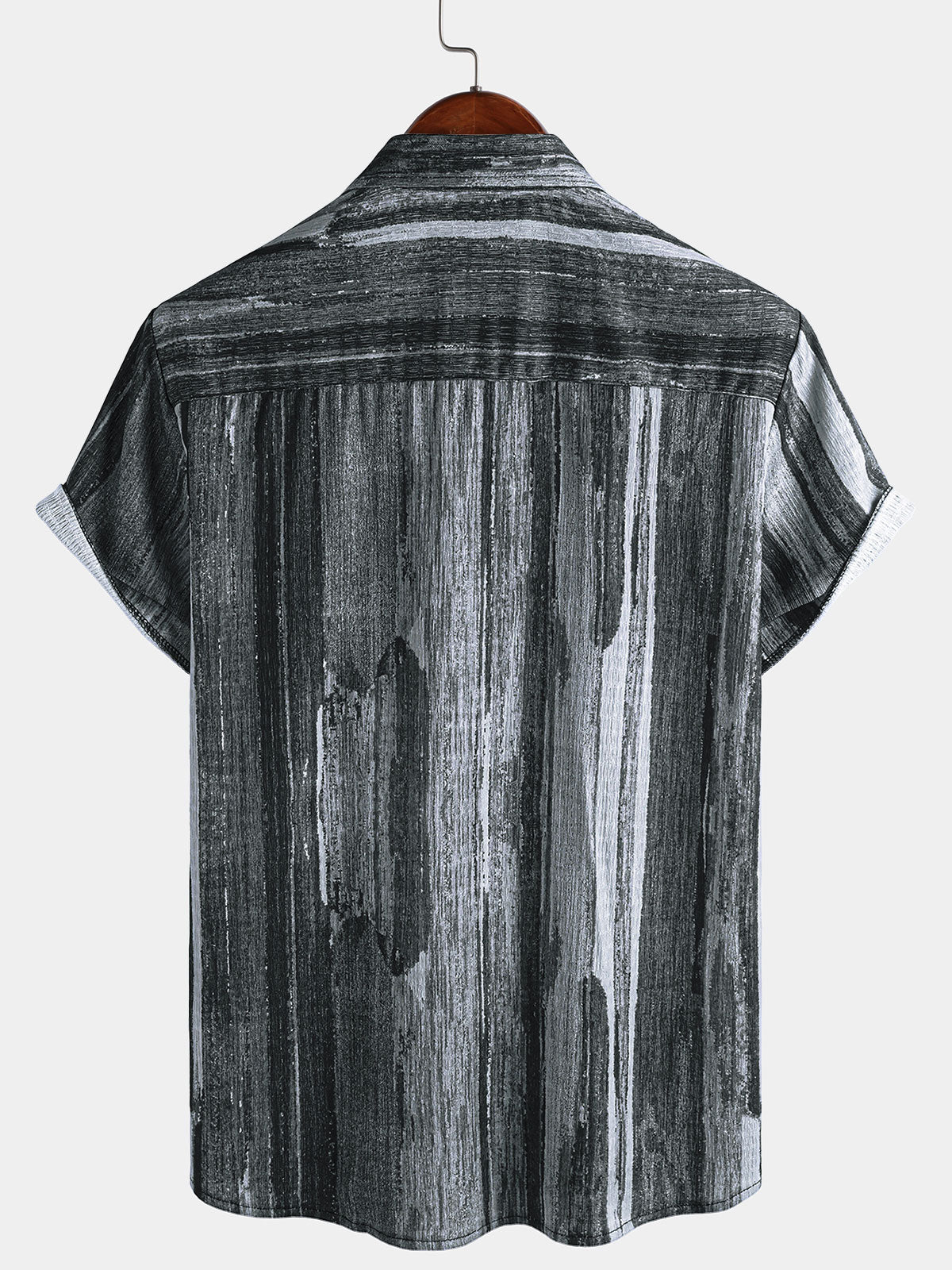 Chemise Hawaïenne Vintage Noire à Rayures pour Homme à Manches Courtes avec Boutons