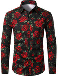 Chemise boutonnée décontractée à manches longues pour hommes, motif rose et noir
