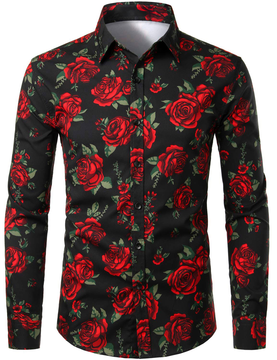 Chemise boutonnée décontractée à manches longues pour hommes, motif rose et noir