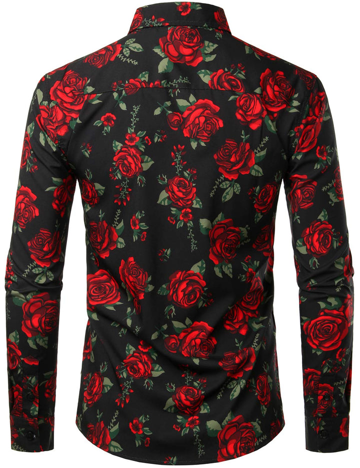 Chemise boutonnée décontractée à manches longues pour hommes, motif rose et noir