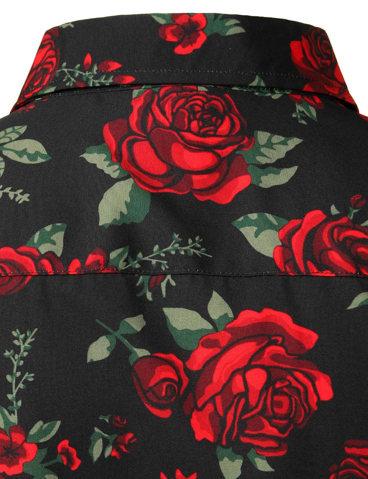 Chemise boutonnée décontractée à manches longues pour hommes, motif rose et noir
