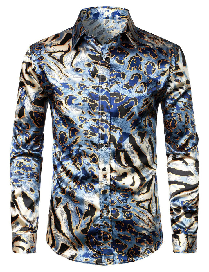 Chemise boutonnée à manches longues et imprimé léopard pour homme
