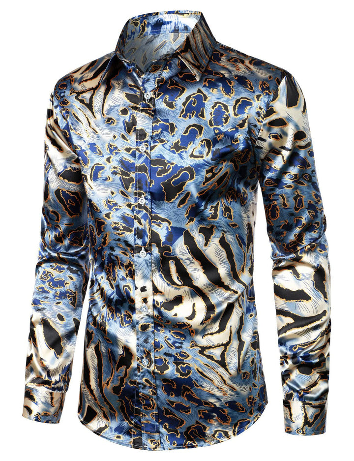 Chemise boutonnée à manches longues et imprimé léopard pour homme