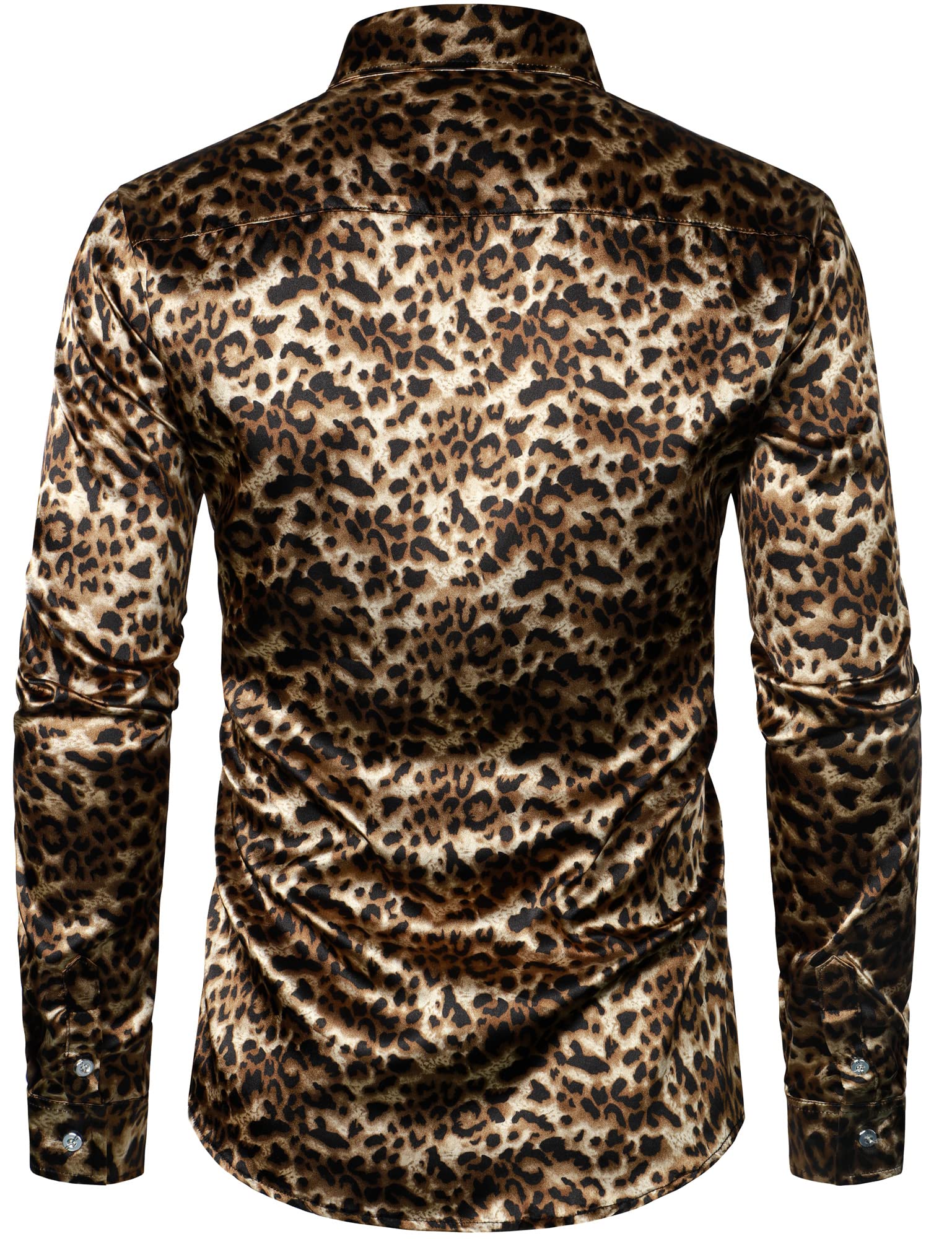 Chemise boutonnée à manches longues marron à imprimé léopard rétro pour homme