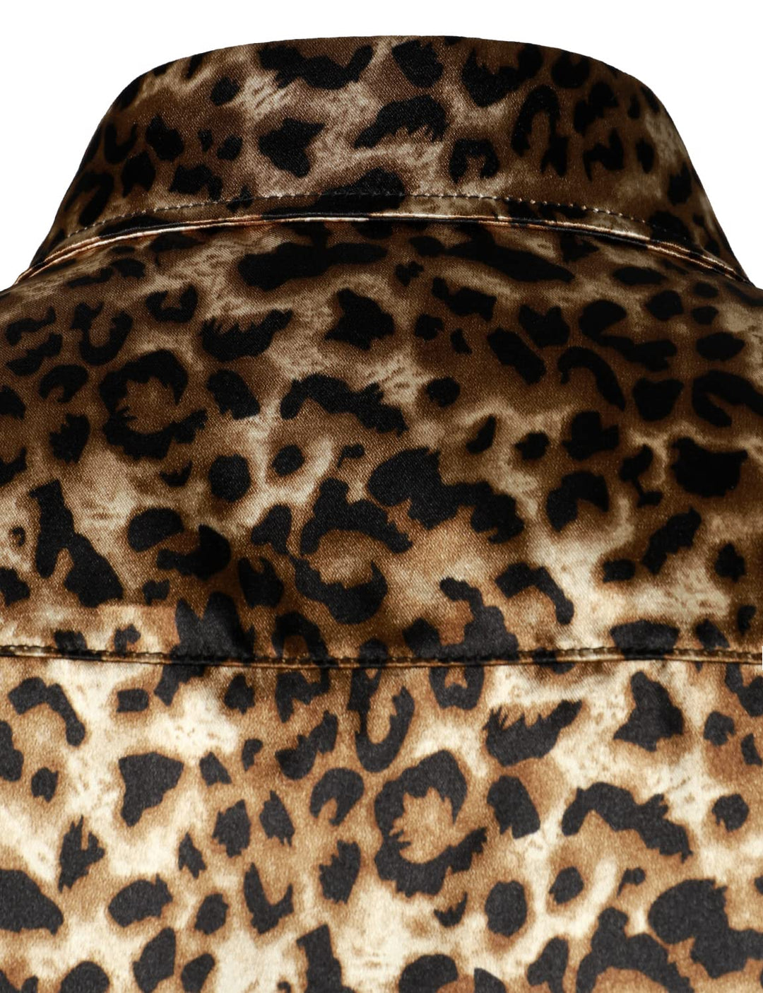 Chemise boutonnée à manches longues marron à imprimé léopard rétro pour homme