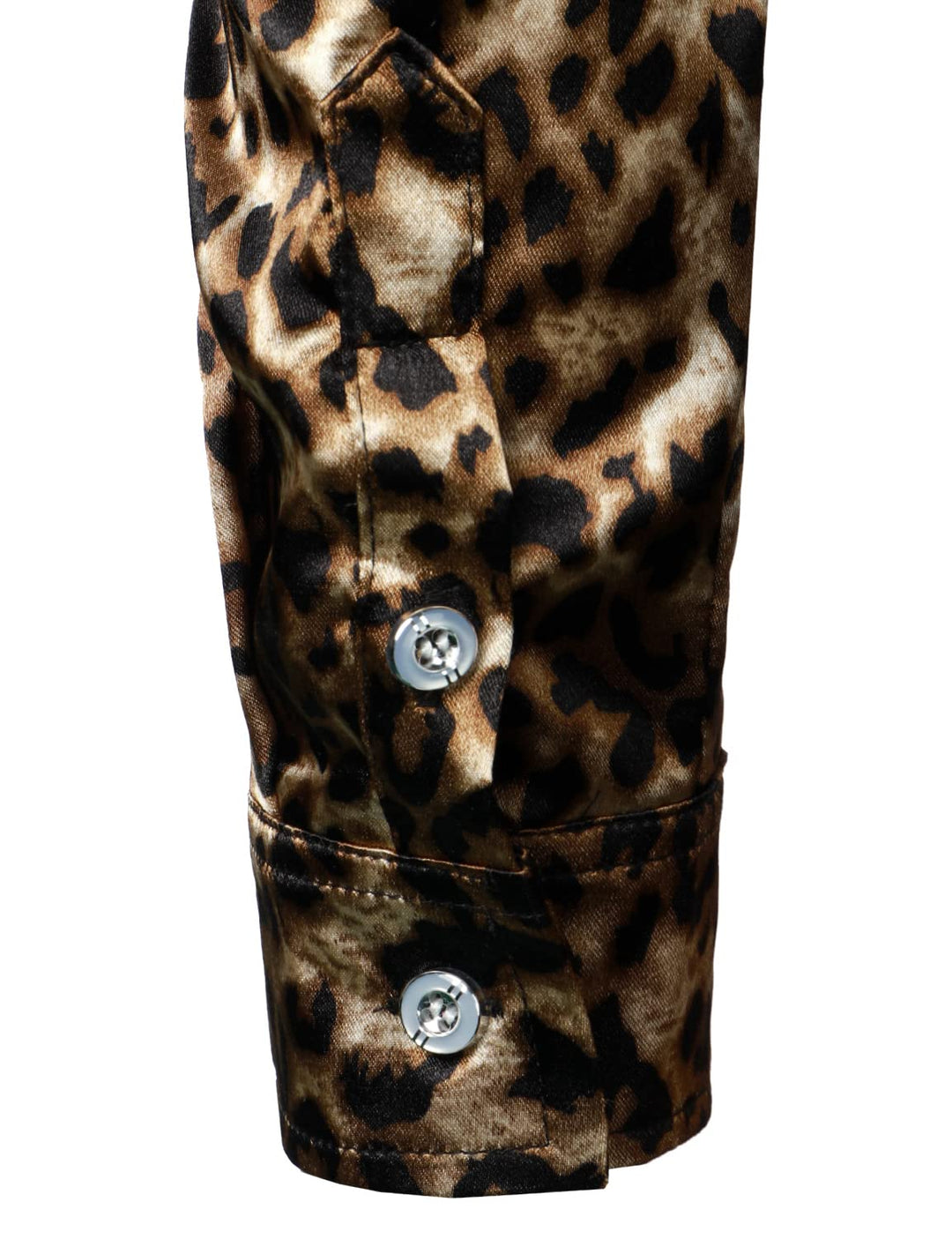 Chemise boutonnée à manches longues marron à imprimé léopard rétro pour homme