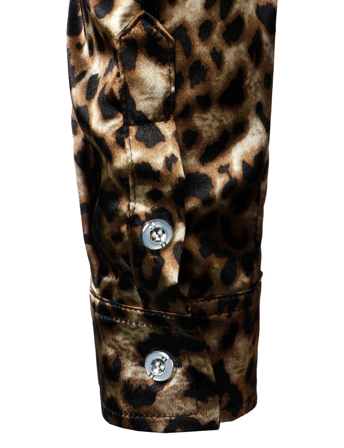 Chemise boutonnée à manches longues marron à imprimé léopard rétro pour homme