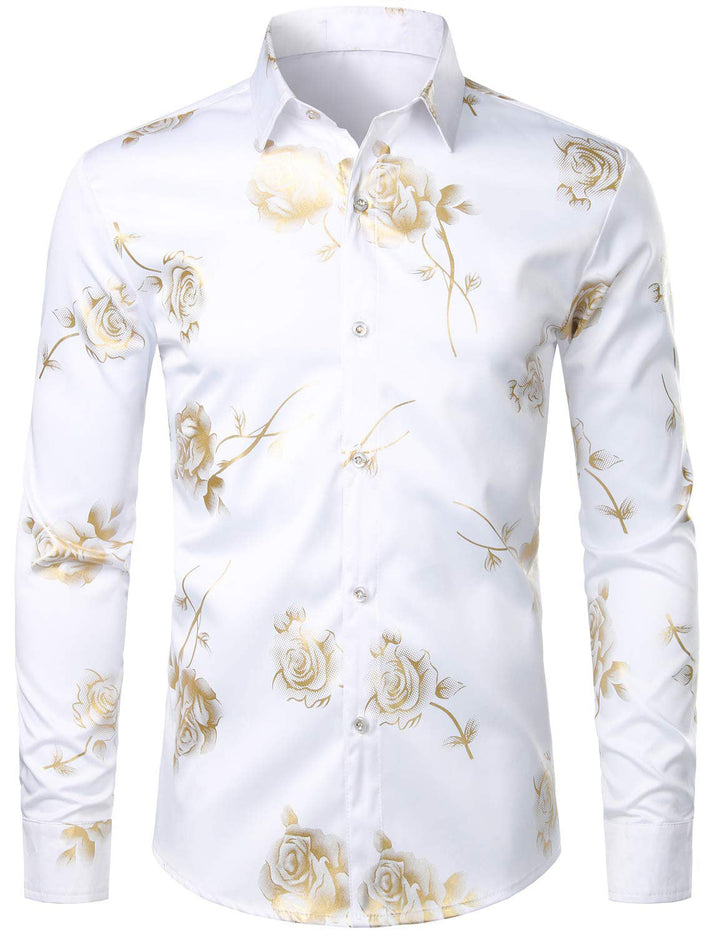 Chemise boutonnée à manches longues et imprimé floral rose jaune pour homme
