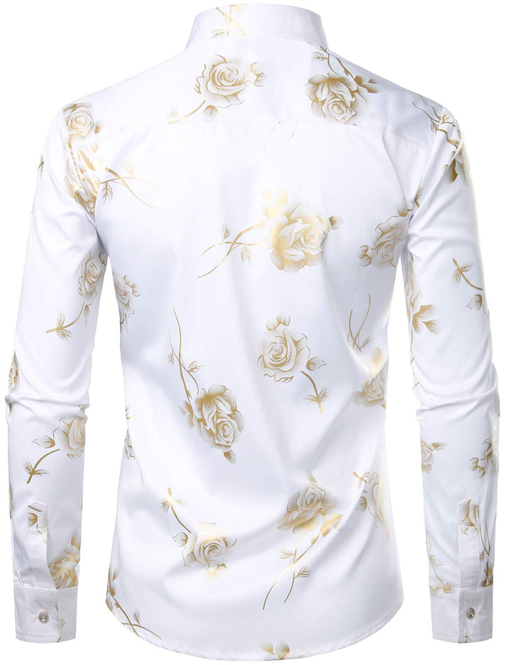 Chemise boutonnée à manches longues et imprimé floral rose jaune pour homme
