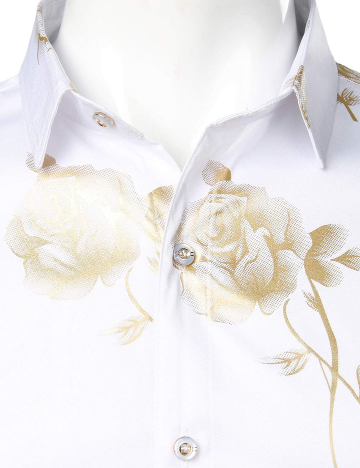 Chemise boutonnée à manches longues et imprimé floral rose jaune pour homme