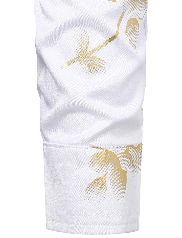 Chemise boutonnée à manches longues et imprimé floral rose jaune pour homme