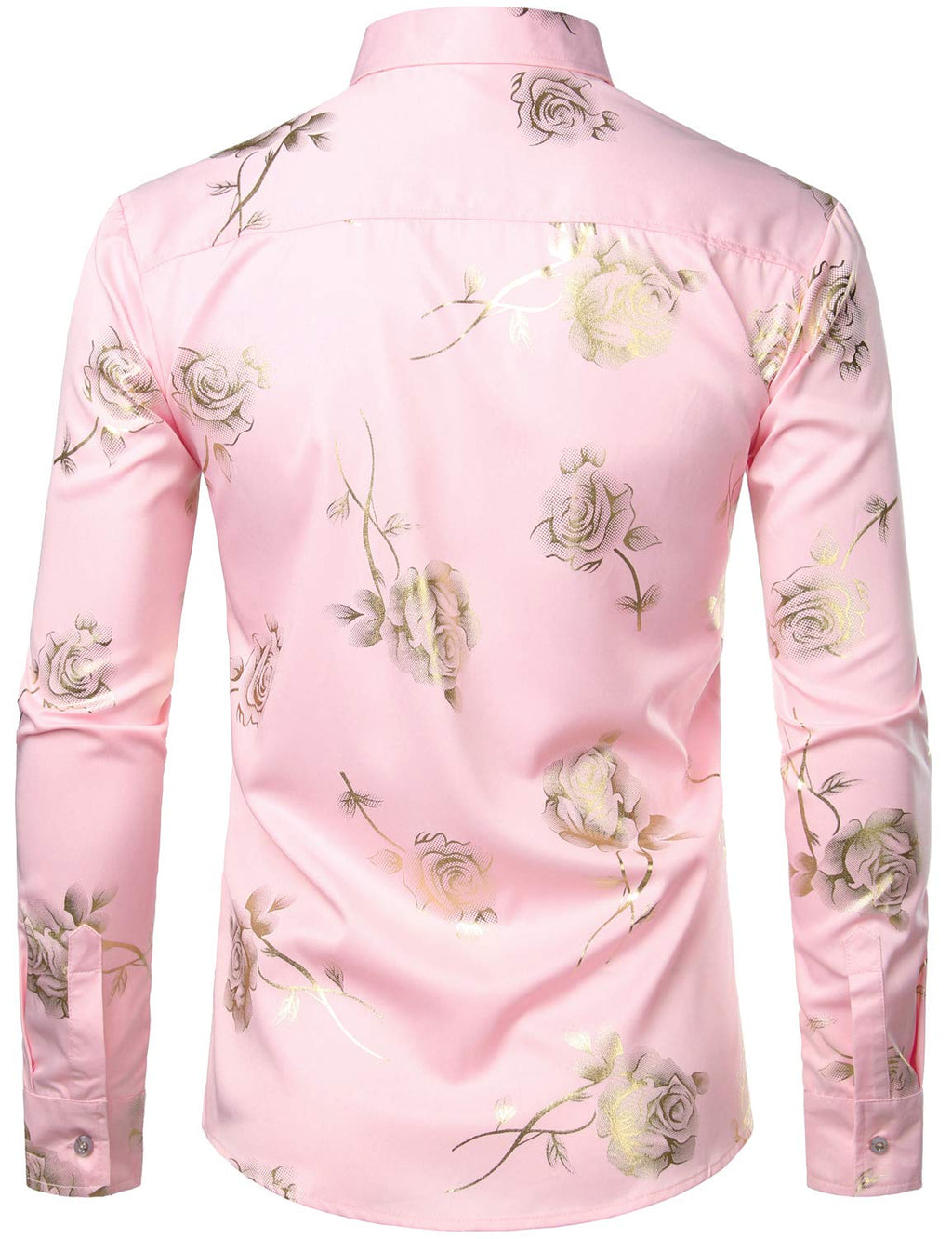 Chemise décontractée à manches longues et boutons pour homme, imprimé floral rose