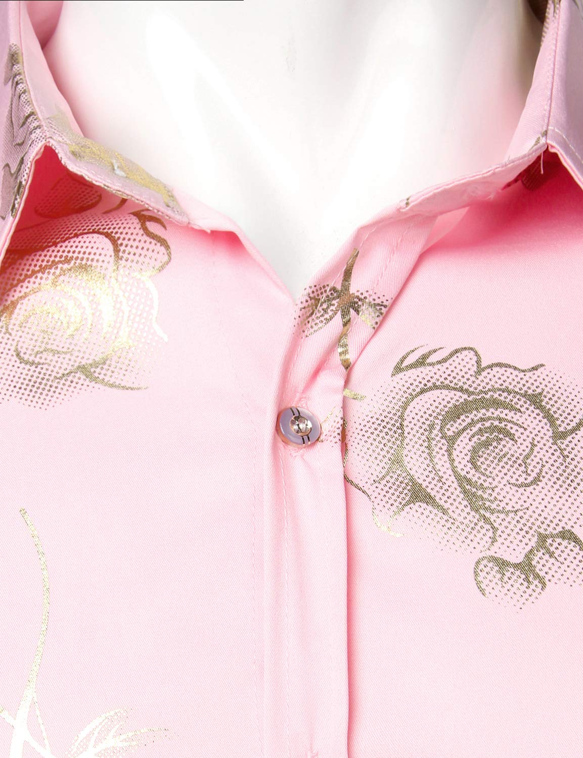 Chemise décontractée à manches longues et boutons pour homme, imprimé floral rose