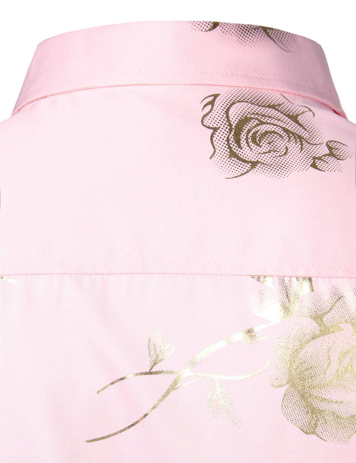 Chemise décontractée à manches longues et boutons pour homme, imprimé floral rose