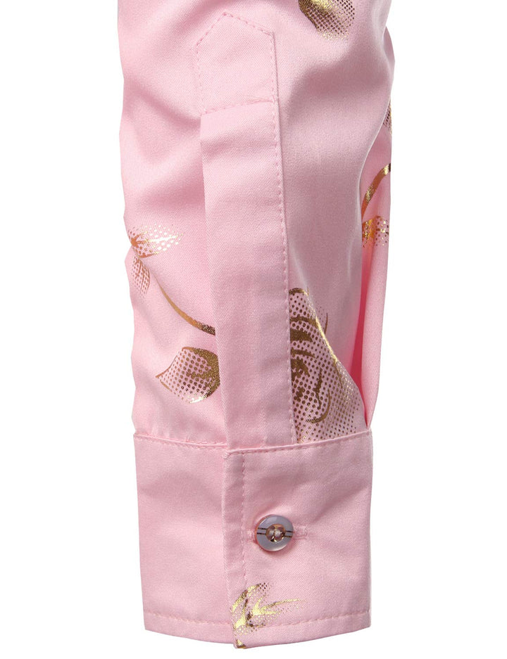 Chemise décontractée à manches longues et boutons pour homme, imprimé floral rose