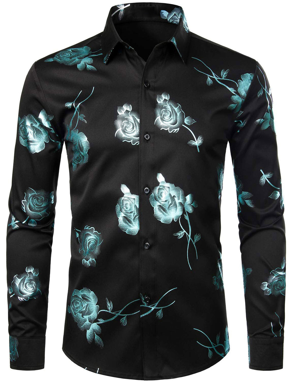 Chemise boutonnée à manches longues et imprimé floral rose pour homme