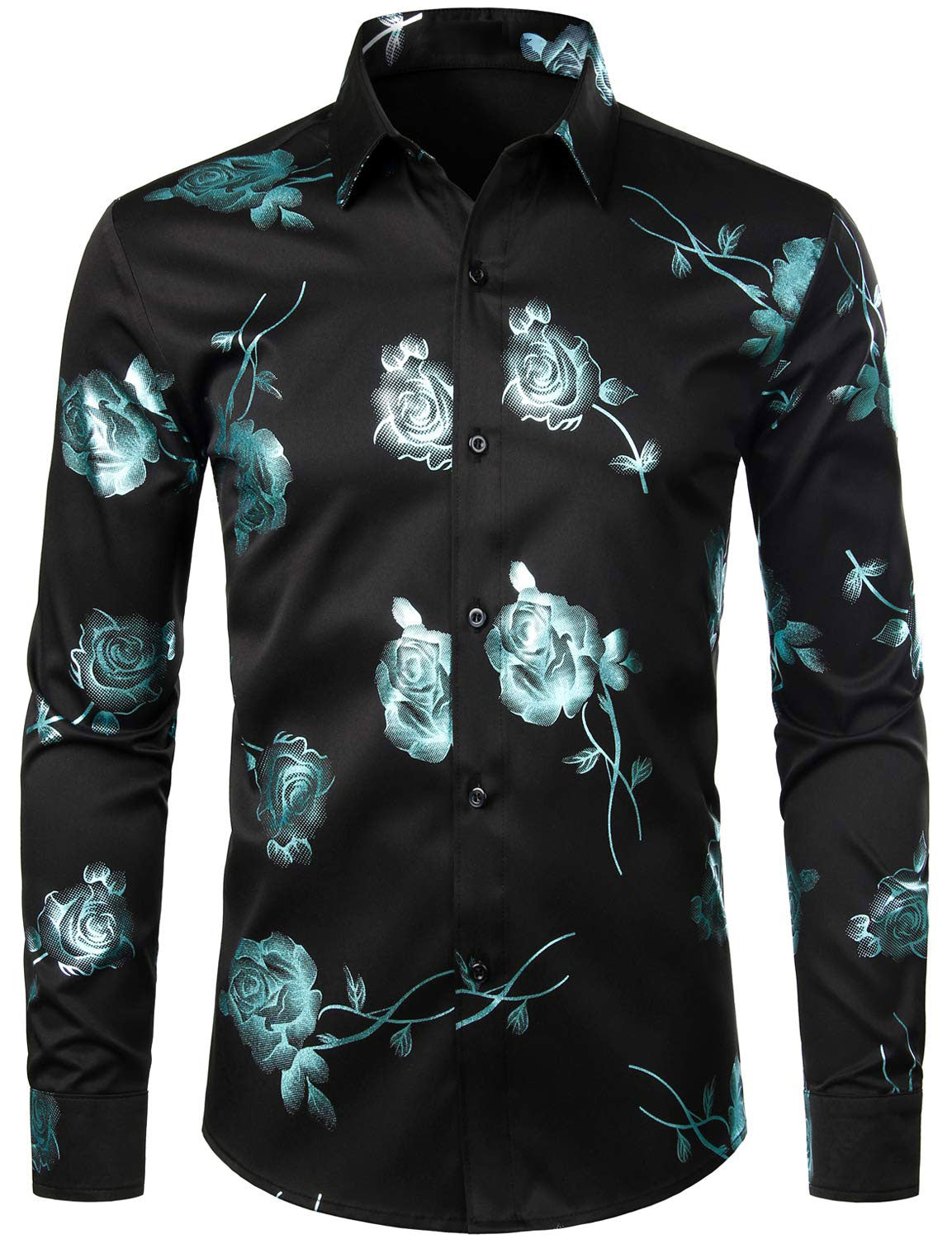 Chemise boutonnée à manches longues et imprimé floral rose pour homme