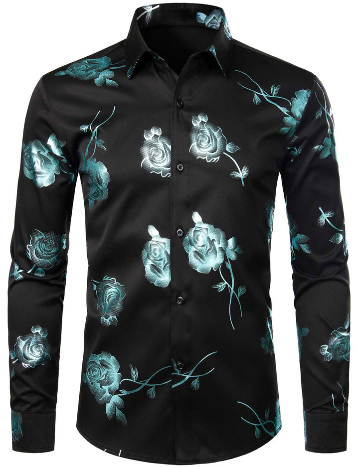 Chemise boutonnée à manches longues et imprimé floral rose pour homme