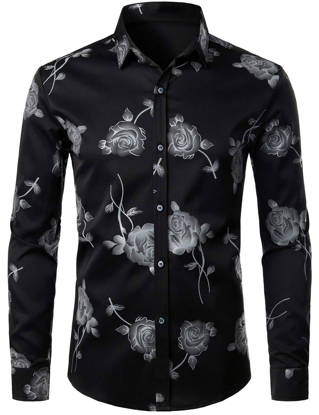 Chemise boutonnée décontractée à manches longues et imprimé floral rose pour hommes